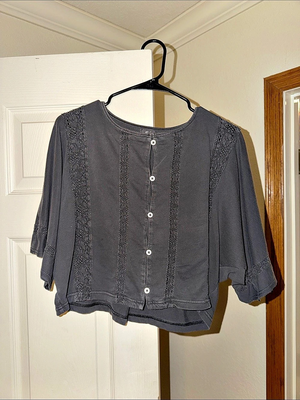 Lace Panel Blouse in Gray Size Medium Like New